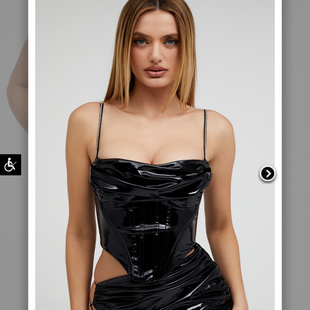 Black Vinyl Corset Top - Calling